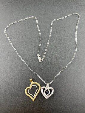 Sterling Silver 18" Necklace, 2 x Heart Pendants, Serial no. 0.4 ct Tanzanite